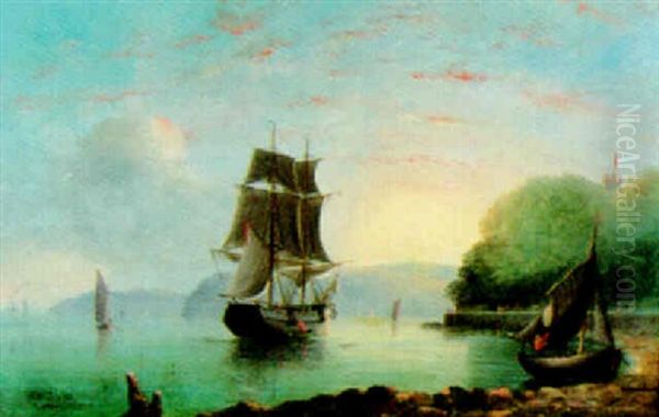 Ships Off The Coast At Dusk - view 1