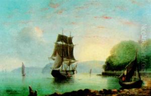 Ships Off The Coast At Dusk by Arthur Wellington Fowles