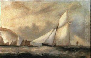 The Cutter Nimrod Off The Needles And Shown Wearing The Distinctive Ensign And Burgee Of The Royal Western Yacht... by Arthur Wellington Fowles