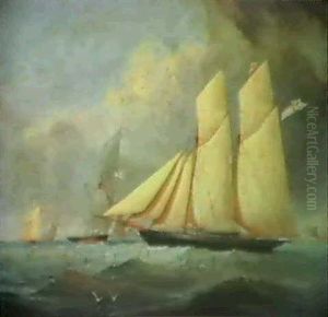 A Yacht Of The Royal Yacht Squadron And Other Shipping Off Hurst Castle; And A Yacht Of The Royal Yacht Squadron In Sea by Arthur Wellington Fowles