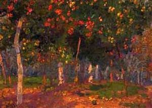 Autumn - Orchard (+ Landscape Sketch, Verso) by Emanuel Phillips Fox