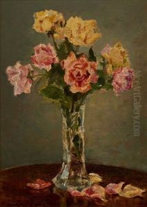 Still Life With Roses In Vase by Ethel Carrick Fox