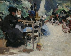 Ladies Seated In The Luxembourg Gardens by Ethel Carrick Fox