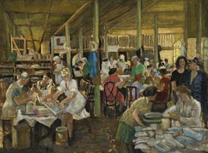 Papier Mache, Red Cross Auxiliary In Sydney by Ethel Carrick Fox