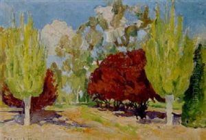 Poplar And Prunus, Canberra by Ethel Carrick Fox