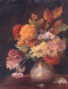 Chrysanthemums And Autumn Leaves