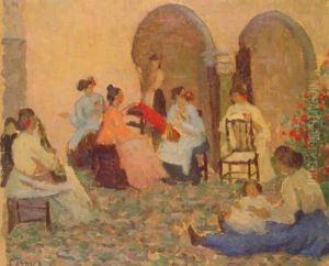 Women In A Courtyard by Ethel Carrick Fox