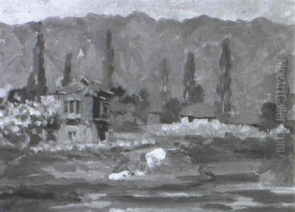 View In Kashmir: River And Figures - view 1