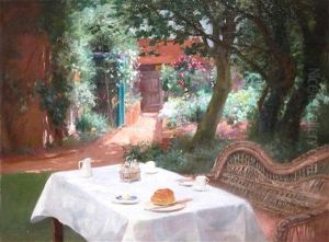 The White Tablecloth With A Small Oil Sketch Of A Landscape (2 Works) by John Shirley Fox