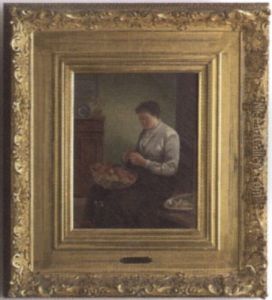 Interior Scene Of A Woman Peeling Apples by Robert Atkinson Fox