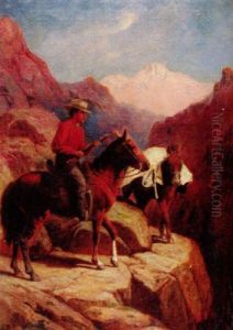Western Landscape With A Hunter On Horseback And His Burro