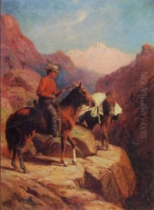 Western Landscape With A Hunter On Horseback And His Burro