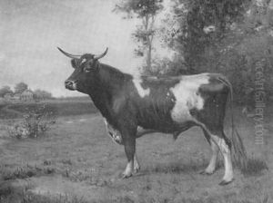 Portrait Of A Bull In A Landscape by Robert Atkinson Fox