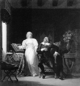 Interior Scene Of A Shakespearian Man Reciting Poetry To A Lady by Henri Jean Baptiste Fradelle