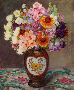 Blumenstraus In Chinesischer Vase Blumenstraus In Chinesischer Vase