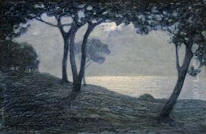 Nachtliches Seeufer Mit Pinien by Pietro Fragiacomo