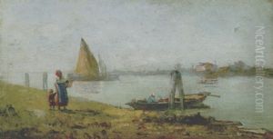 Scena Di Vita In Laguna by Pietro Fragiacomo