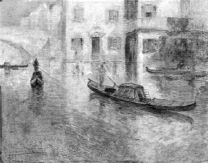 Gondolas On The Canal by Pietro Fragiacomo