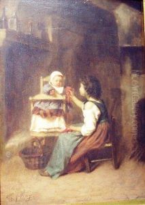 Cottage Interior by Joseph-Athanase Aufray
