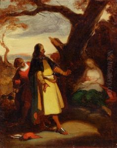 An Elegant Traveller Discovering A Woman And Child In A Landscape