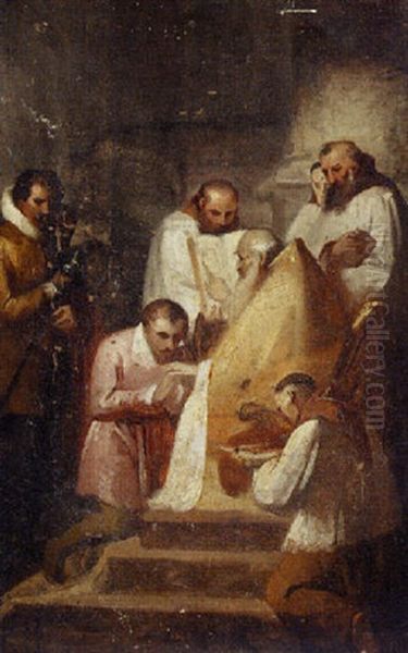 A Bishop Reading From A Book With Acolytes - view 1