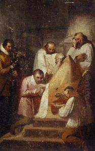 A Bishop Reading From A Book With Acolytes