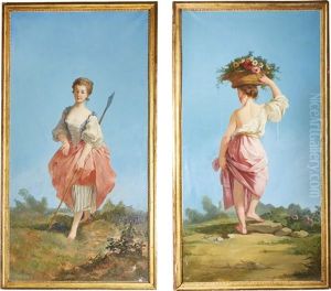 A Country Girl; A Flower Gatherer by Jean-Honore Fragonard