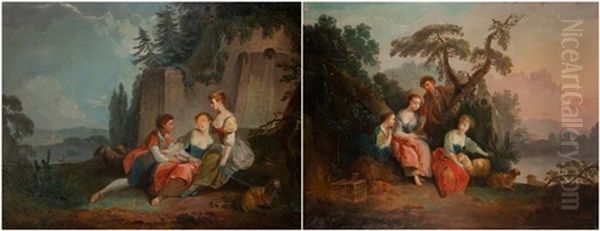 Bergeres Et Berger Dans Un Paysage (pair) - view 1