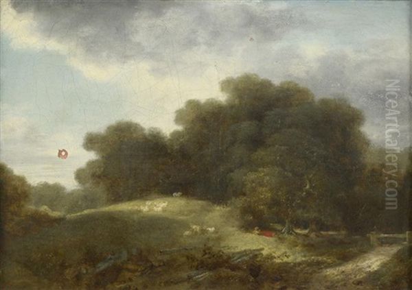 Bergere Et Moutons Dans Un Paysage - view 1