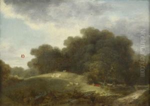 Bergere Et Moutons Dans Un Paysage by Jean-Honore Fragonard