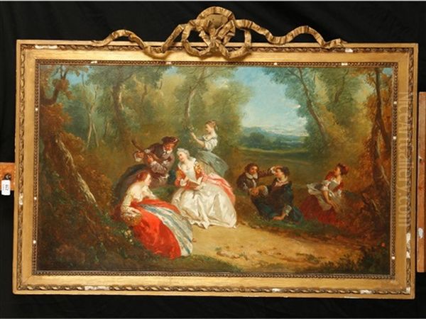 Fetes Galantes, Showing Lovers Making Merry In A Garden Landscape (pair) - view 1