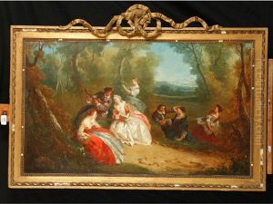 Fetes Galantes, Showing Lovers Making Merry In A Garden Landscape (pair)