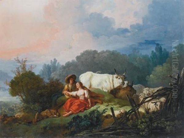 Pastoral Landscape With A Shepherd And Shepherdess At Rest - view 1