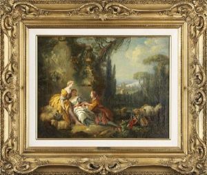 Look At The Bird's Nest (sketch) (+ A Love Offering Of Flowers (sketch); Pair) by Jean-Honore Fragonard