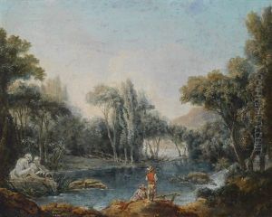 Flusslandschaft Mit Anglern