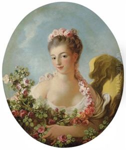 Young Woman With A Garland Of Roses (adeline Colombe?) by Jean-Honore Fragonard