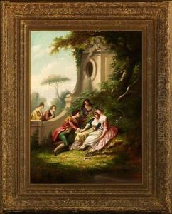 Young Lovers Courting By A Woodland Stream by Jean-Honore Fragonard