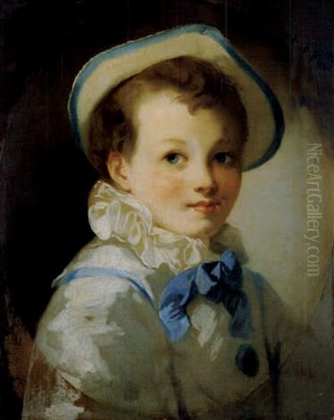 Kinderbildnis - Knabe Mit Hut, Blauer Bluse Und Schleife - view 1