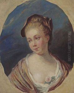 A Young Lady Wearing A White Dress With A Rose, A Pink Shawl And Headdress