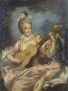 Portrait De Jeune Femme Jouant De La Guitare