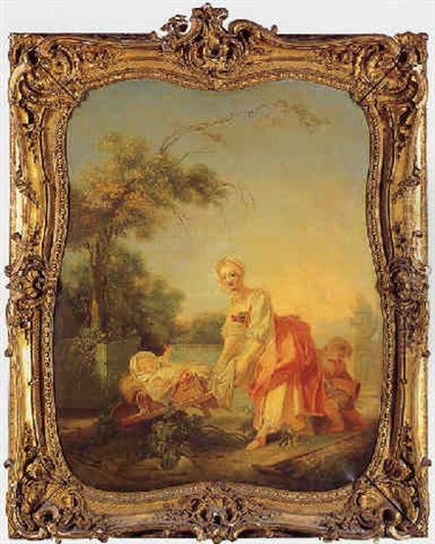 Young Woman With Her Baby In A Wheelbarrow - view 1