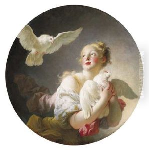 Girl Holding A Dove (marie-catherine Colombe?) by Jean-Honore Fragonard