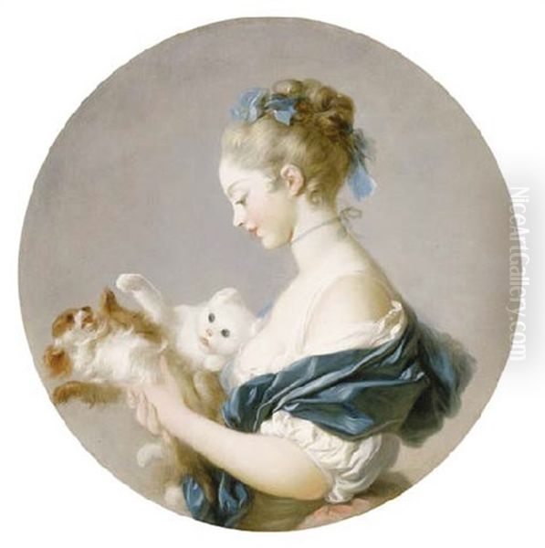 Girl Playing With A Dog And A Cat (marie-madeleine Colombe?) - view 1