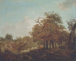 A Wooded Landscape With A Shepherd Rounding Up His Flock by Jean-Honore Fragonard