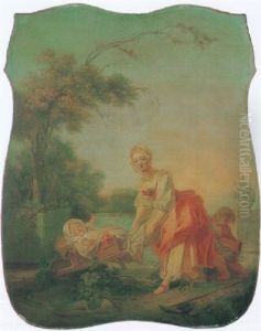 Young Woman With Her Baby In A Wheelbarrow by Jean-Honore Fragonard