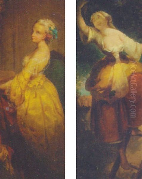 A Lady In Peasant Dress On A Ladder - view 1