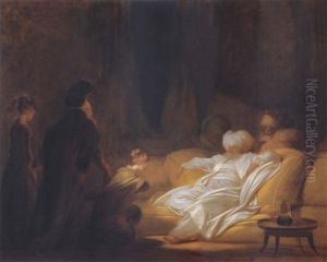 A Reclining Sultan Being Presented With Two Young Women By A Court Official In An Interior (le Pacha) by Jean-Honore Fragonard