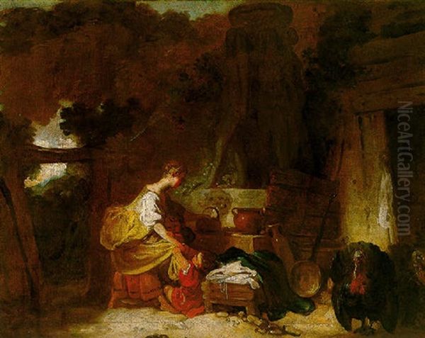 A Young Girl Drawing Water From A Fountain - view 1