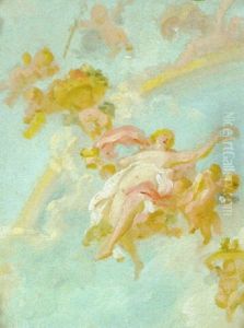 Flora Mit Putten In Den Wolken by Jean-Honore Fragonard