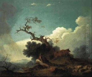 Shepherd Seated On A Rock In A Landscape